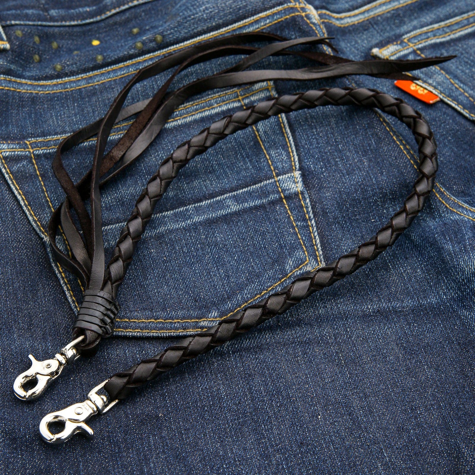 Genuine Black Cowhide Leather Wallet Chain